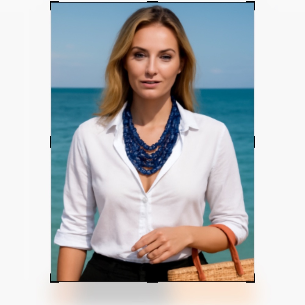 Ocean City Natural Seashell Purple Beaded Vintage Retro 8 Strand Beaded Necklace